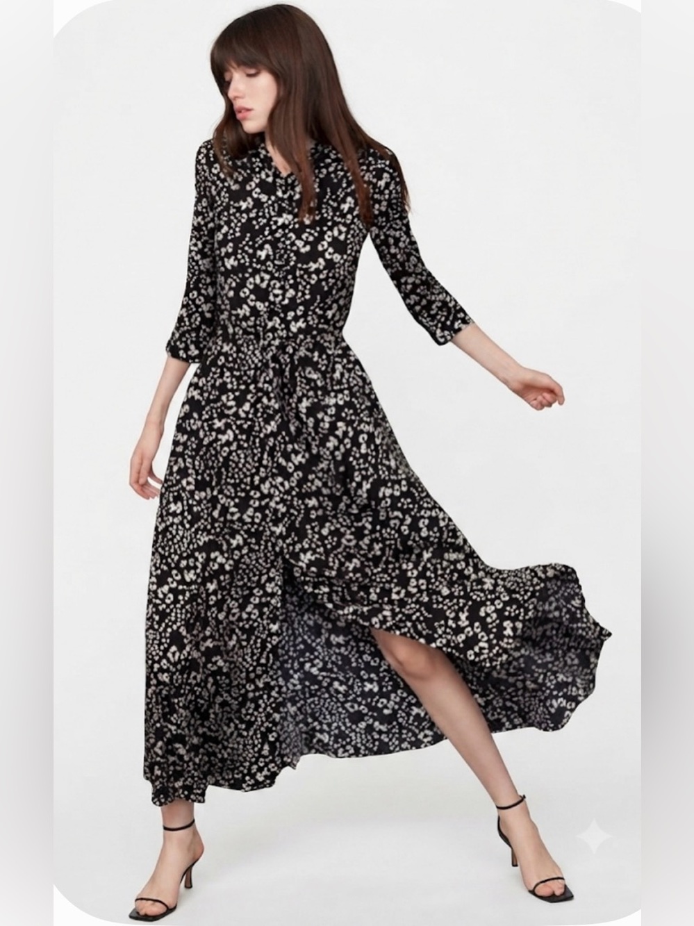 Zara Black & Cream Animal Print Maxi Shirt Dress Size XL
